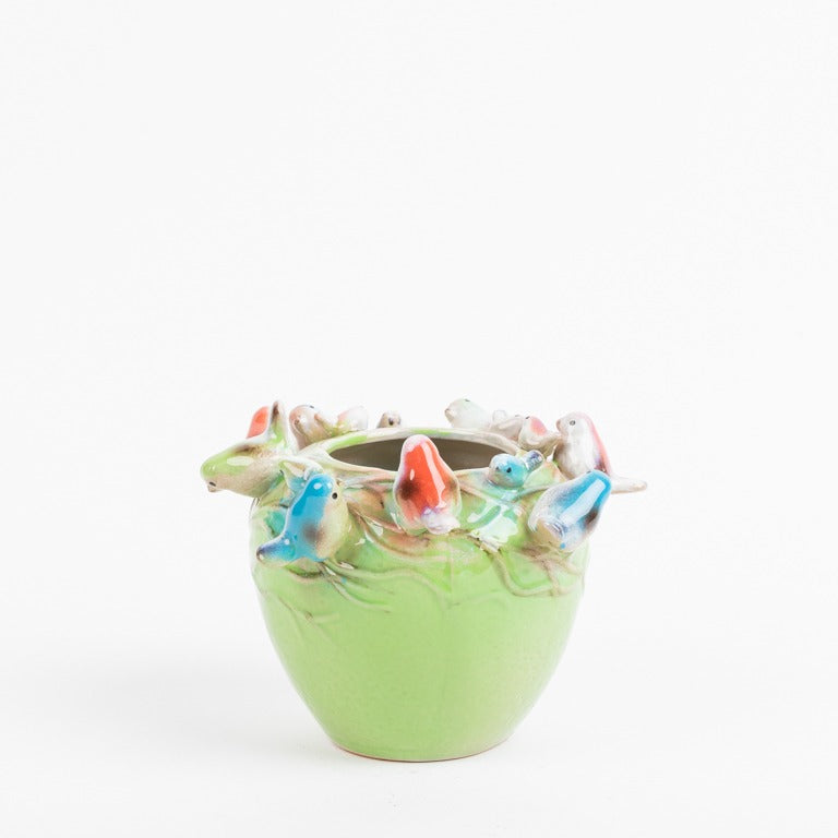 Image of Vaso Primaverile Verde con Uccellini